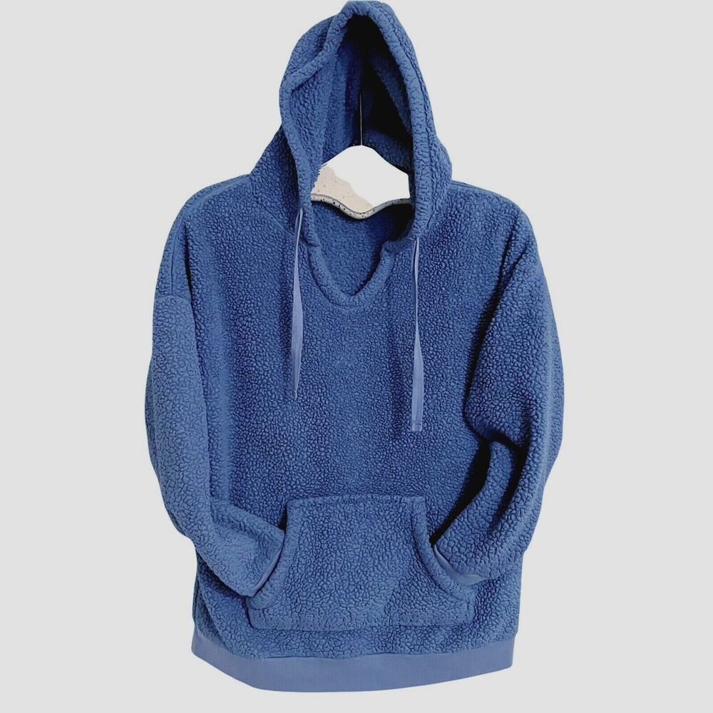 PJ Salvage Size M Denim Blue Cozy Sherpa Fleece Pullover Hoodie w Drawstrings